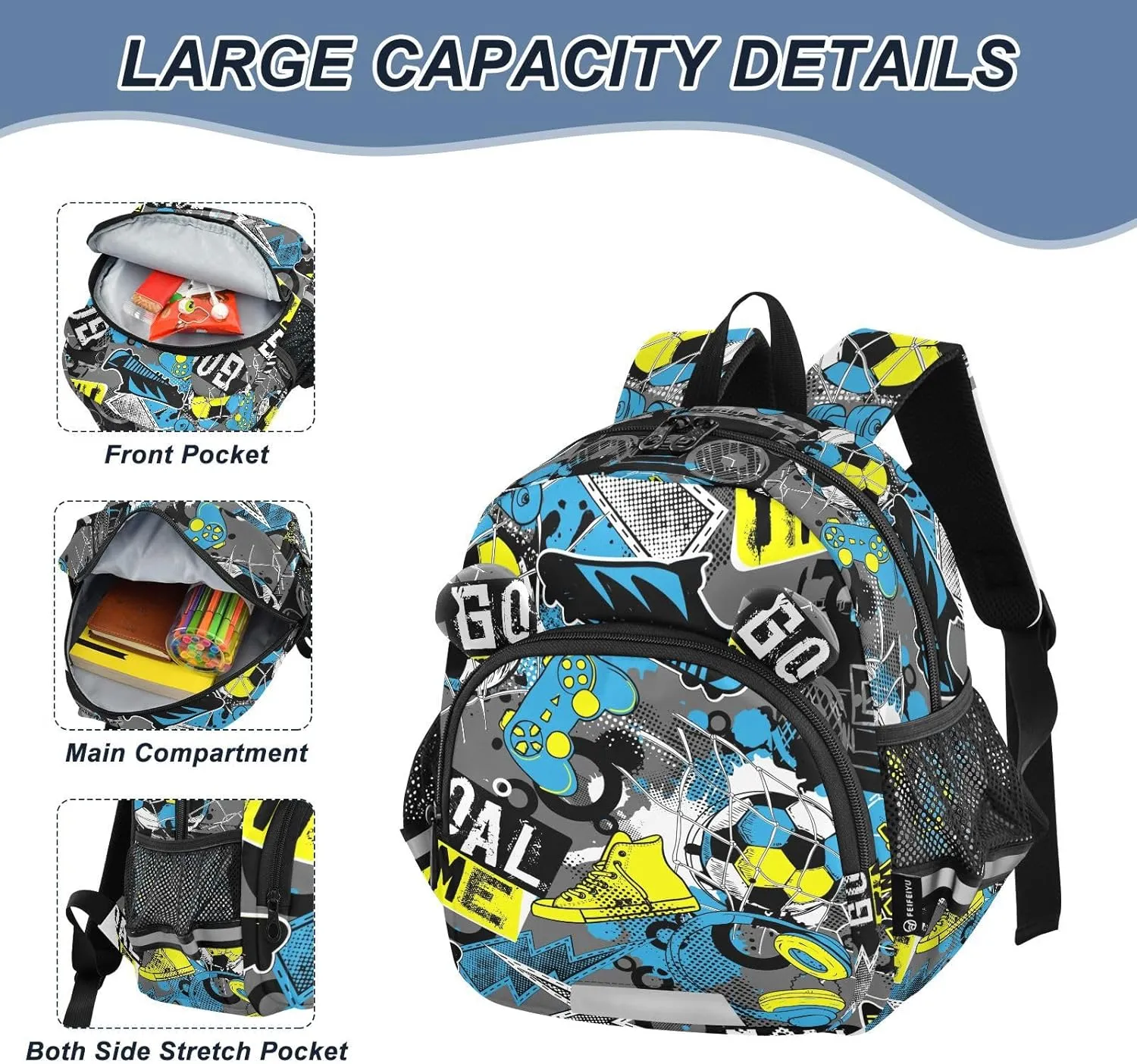 ZAZYXTJ Personalized Soccer Kids Backpack for Boys Girls Toddler School Bag with Chest Strap Ears Preschool Backpack 3-6 Years Old