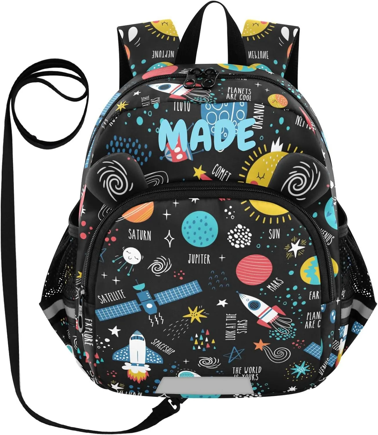 ZAZYXTJ Personalized Space Kids Backpack for Boys Girls Toddler School Bag with Chest Strap Ears Preschool Backpack 3-6 Years Old