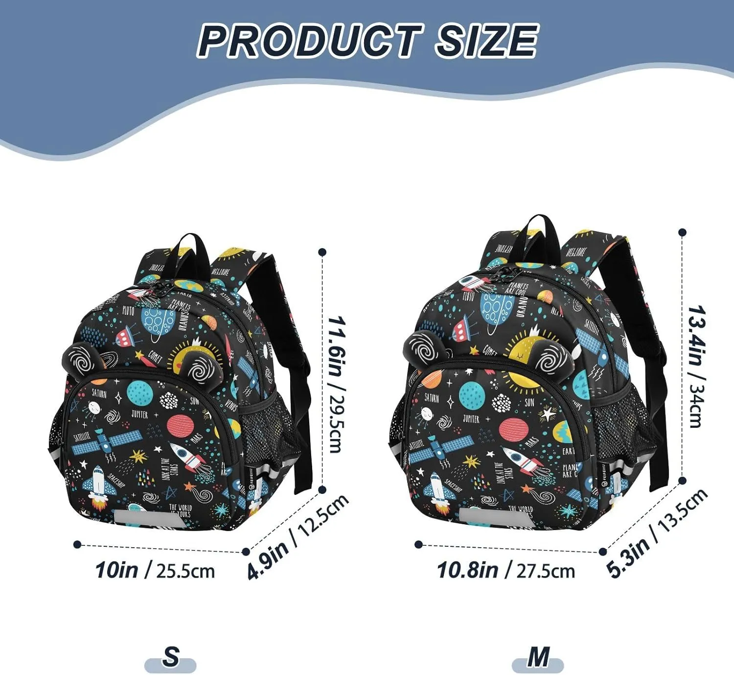 ZAZYXTJ Personalized Space Kids Backpack for Boys Girls Toddler School Bag with Chest Strap Ears Preschool Backpack 3-6 Years Old