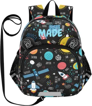 ZAZYXTJ Personalized Space Kids Backpack for Boys Girls Toddler School Bag with Chest Strap Ears Preschool Backpack 3-6 Years Old