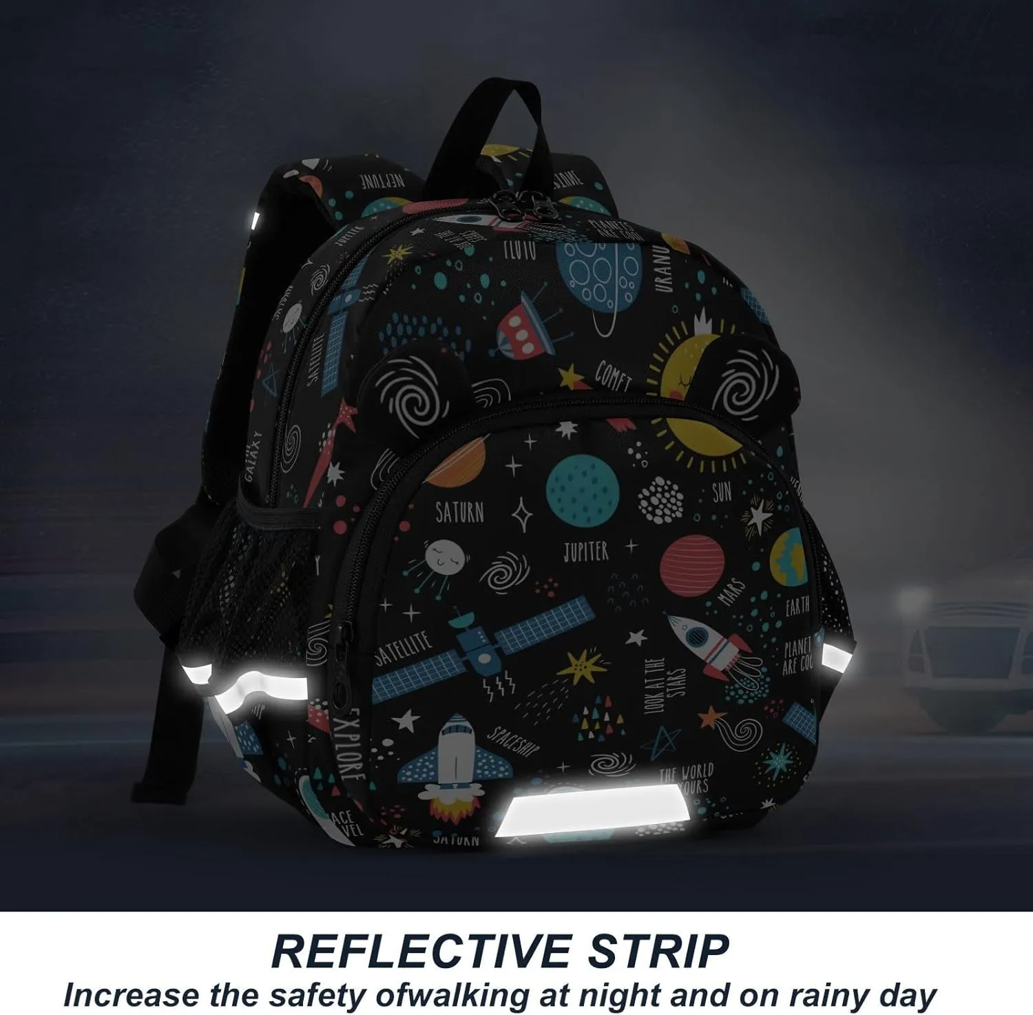 ZAZYXTJ Personalized Space Kids Backpack for Boys Girls Toddler School Bag with Chest Strap Ears Preschool Backpack 3-6 Years Old