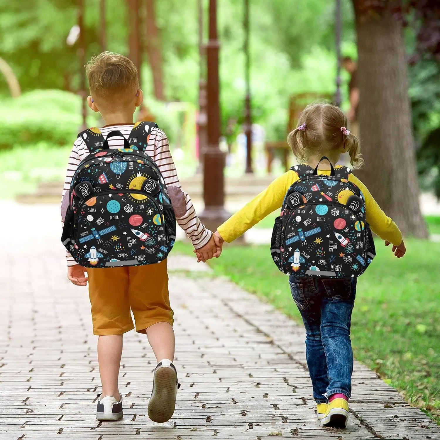 ZAZYXTJ Personalized Space Kids Backpack for Boys Girls Toddler School Bag with Chest Strap Ears Preschool Backpack 3-6 Years Old