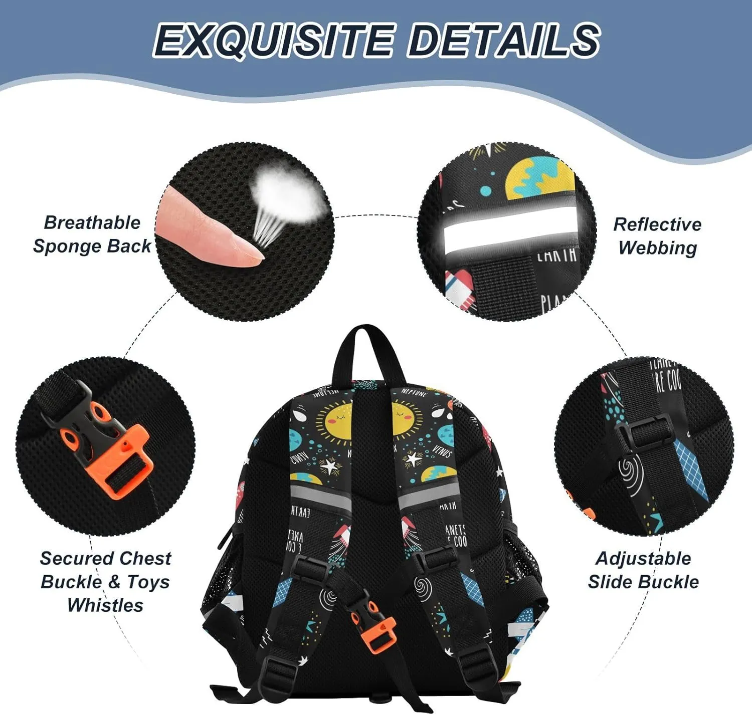 ZAZYXTJ Personalized Space Kids Backpack for Boys Girls Toddler School Bag with Chest Strap Ears Preschool Backpack 3-6 Years Old