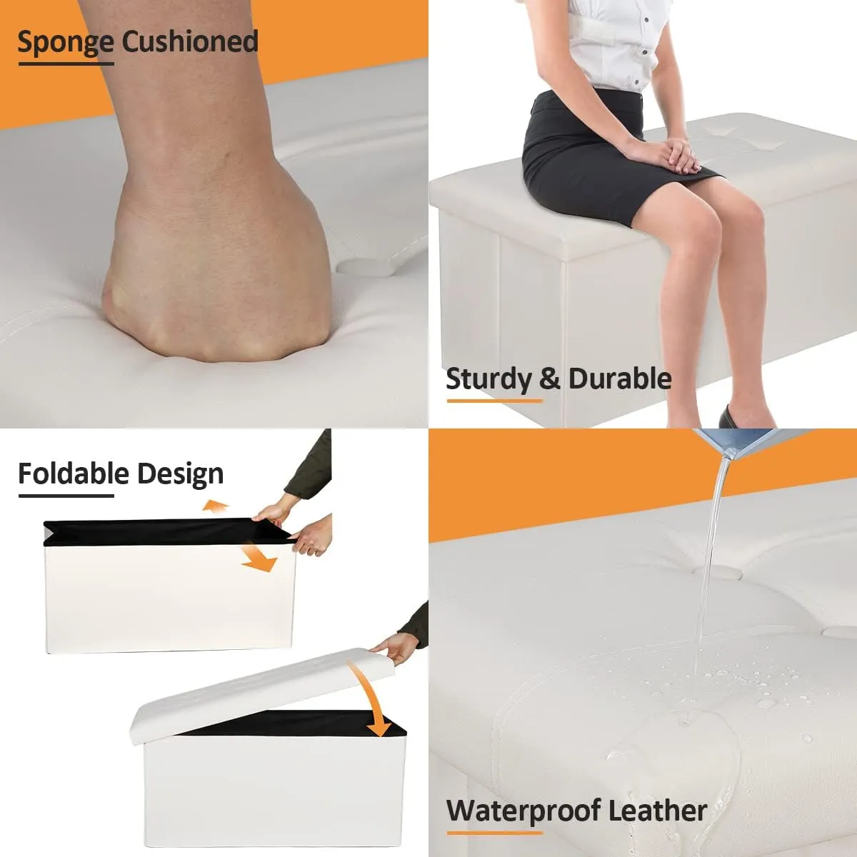 ZenStyle 30Inches Storage Ottoman Bench, Folding Footrest Stool, Storage Chest Long Shoes Bench with Foam Padded Seat, Holds up to 350 lbs, for Living Room, Entryway, Bedroom
