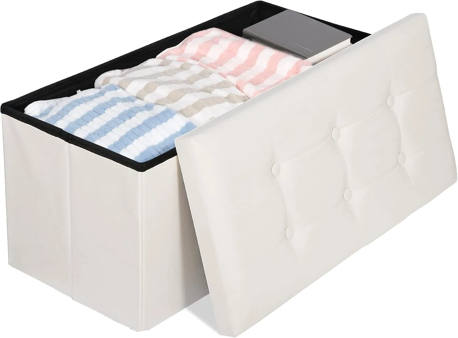 ZenStyle 30Inches Storage Ottoman Bench, Folding Footrest Stool, Storage Chest Long Shoes Bench with Foam Padded Seat, Holds up to 350 lbs, for Living Room, Entryway, Bedroom