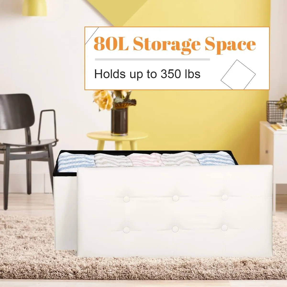 ZenStyle 30Inches Storage Ottoman Bench, Folding Footrest Stool, Storage Chest Long Shoes Bench with Foam Padded Seat, Holds up to 350 lbs, for Living Room, Entryway, Bedroom