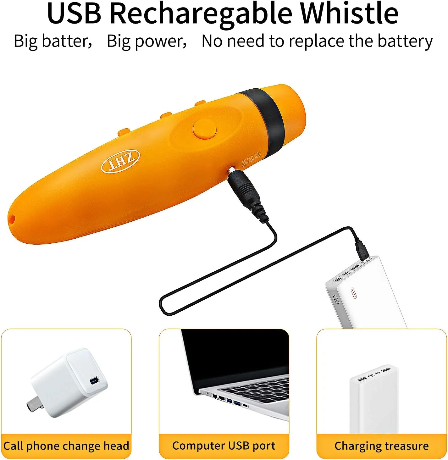 ZHT Electronic Whistles for Referees with USB Charging, 3 Tone High Volume Emergency Whistle for Referee Coaches Teacher, Outdoor Camping Hiking Boating Safety Whistles with Lanyard