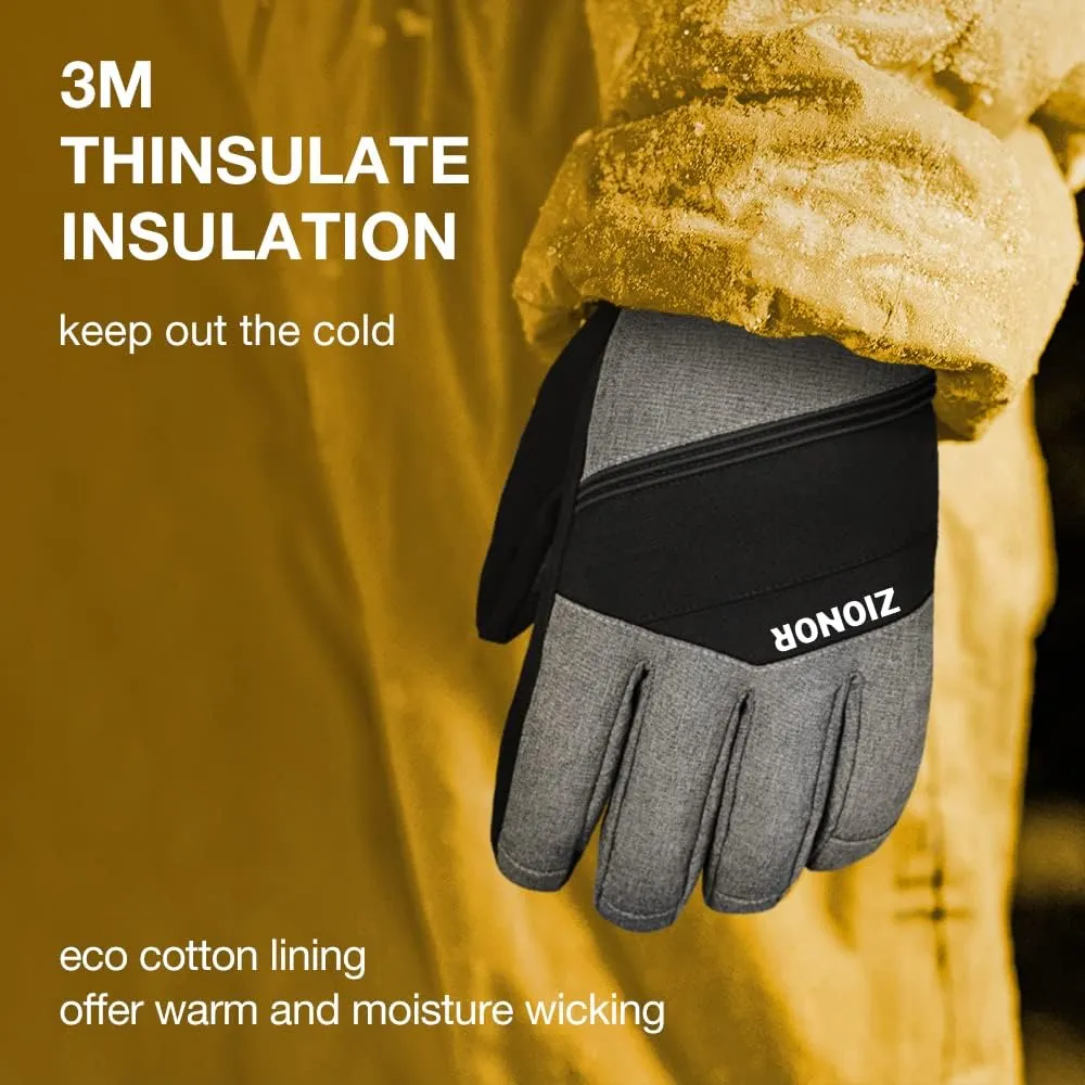 ZIONOR Ski Gloves, Waterproof Snow Gloves with 3M Thinsulate Insulation Touchscreen Snowboard Snowmobile Gloves for Men Women