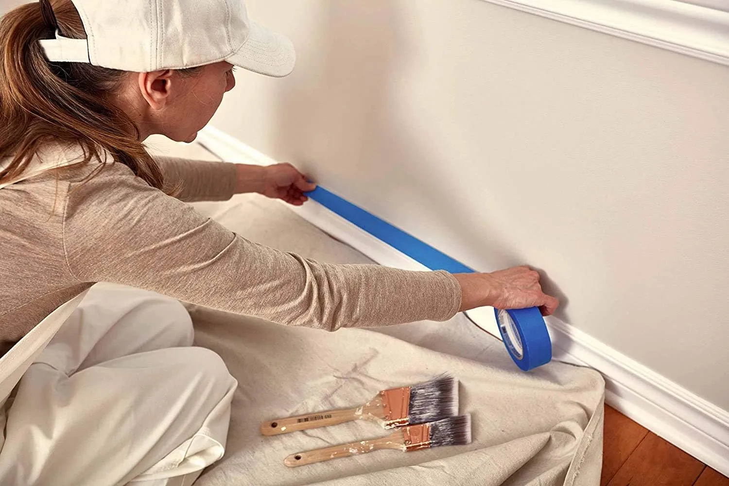 ZUPERIA Canvas Drop Cloth for Painting (Size 6'x9' Feet Pack of 4) Painters Drop Cloth for Painting, Furniture & Floor Protection All Purpose Thick Canvas tarp with Double Stitched Edges